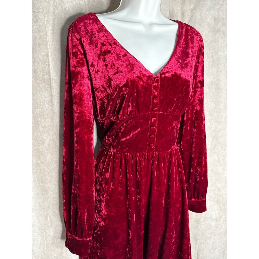 Unique Vintage Burgundy Crushed Velvet Long Sleeve Midi Dress L NWOT - Picture 7 of 11